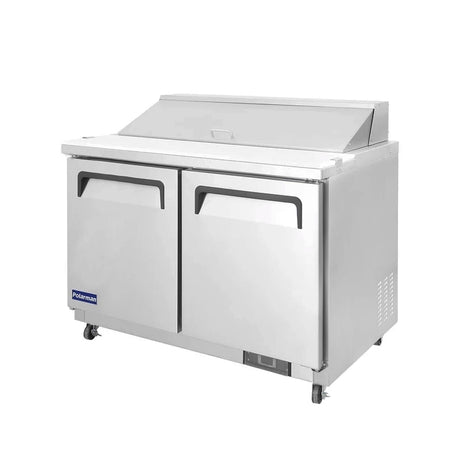 Polarman PLM-S48S 48 1/4" Stainless Steel Sandwich Prep Table with Two Solid Full Doors, (12) 1/6 Size Pans
