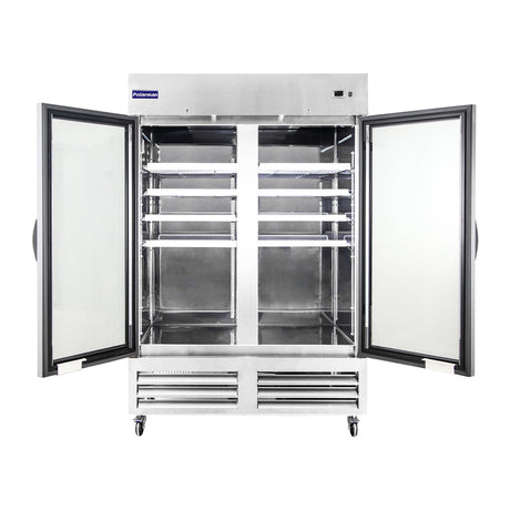 Polarman PLM-54RGS 53 15/16" Reach-In Refrigerator with Double Glass Doors with LED Lighting, Bottom Mount, Stainless Steel, 49 cu. ft.