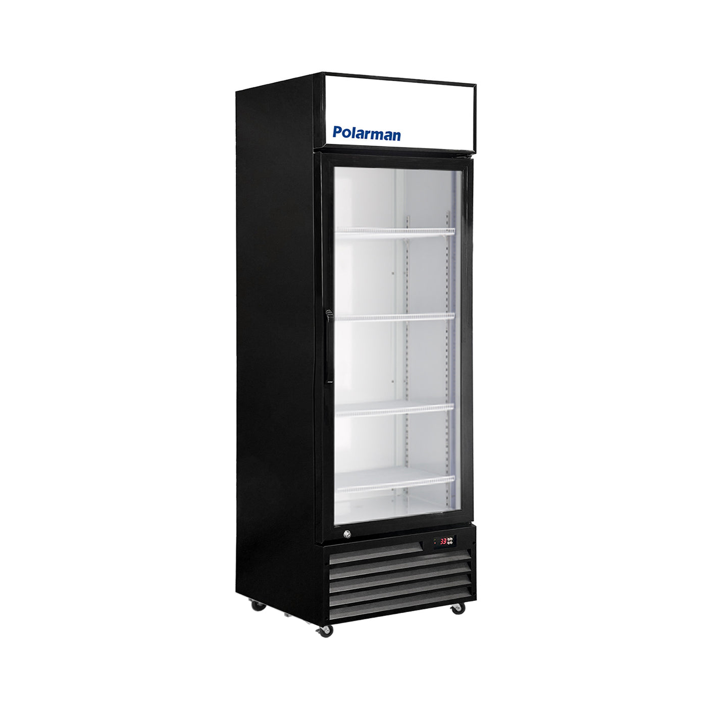 Polarman PLM-SGD28R 27 3/5" Black Refrigerated Swing Glass Door Merchandiser with LED Lighting, 20.7 cu.ft（SS-P600WB）