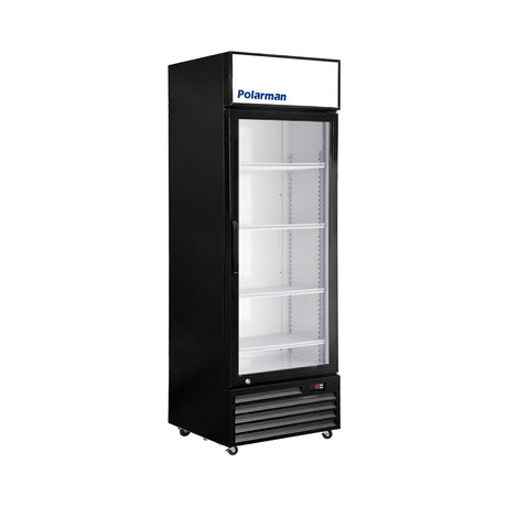 Polarman PLM-SGD28R 27 3/5" Black Refrigerated Swing Glass Door Merchandiser with LED Lighting, 20.7 cu.ft（SS-P600WB）