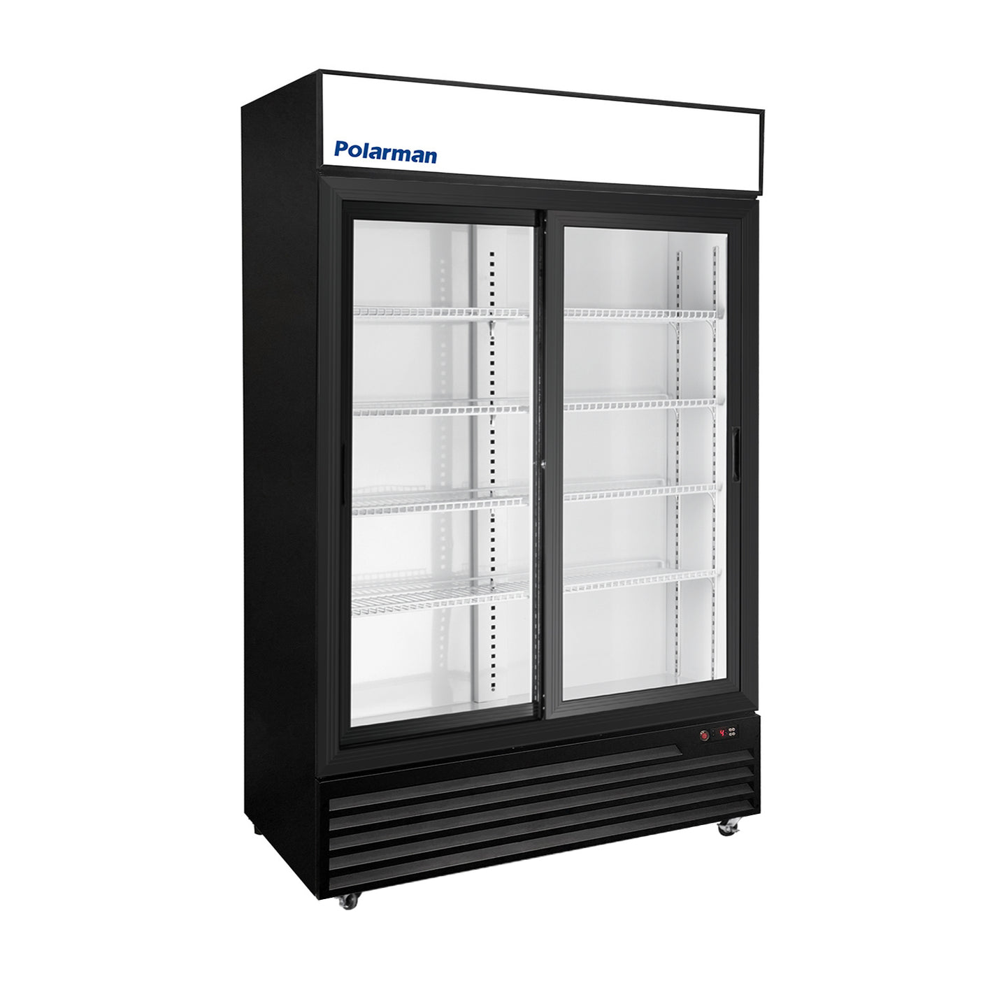 Polarman PLM-SGD52R-S 52 2/5" Black Refrigerated Double Sliding Glass Door Merchandiser with LED Lighting, 43 cu.ft（SS-P1400WA-B）