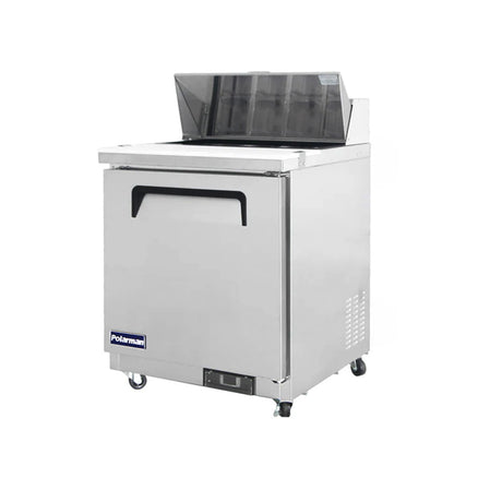 Polarman PLM-S29S 28 15/16" Stainless Steel Sandwich Prep Table with One Solid Full Door, (8) 1/6 Size Pans