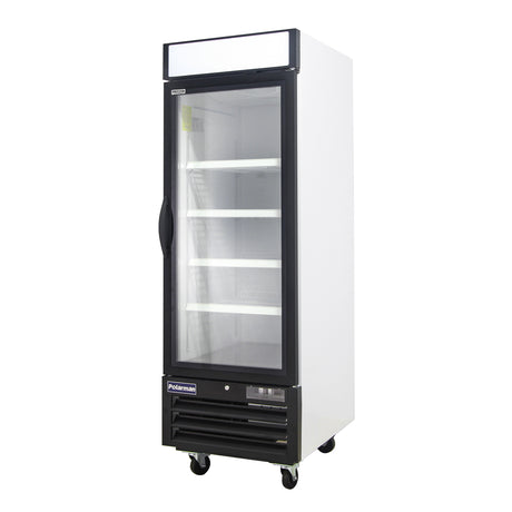 Polarman PLM-HGD23F 26 3/4" Black Single Swing Glass Door Merchandiser Freezer with LED Lighting, 23 cu.ft