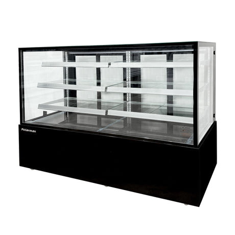 Polarman PLM-571SB 71 3/5" Black 3-Shelf Square Glass  Refrigerated Bakery Display Case