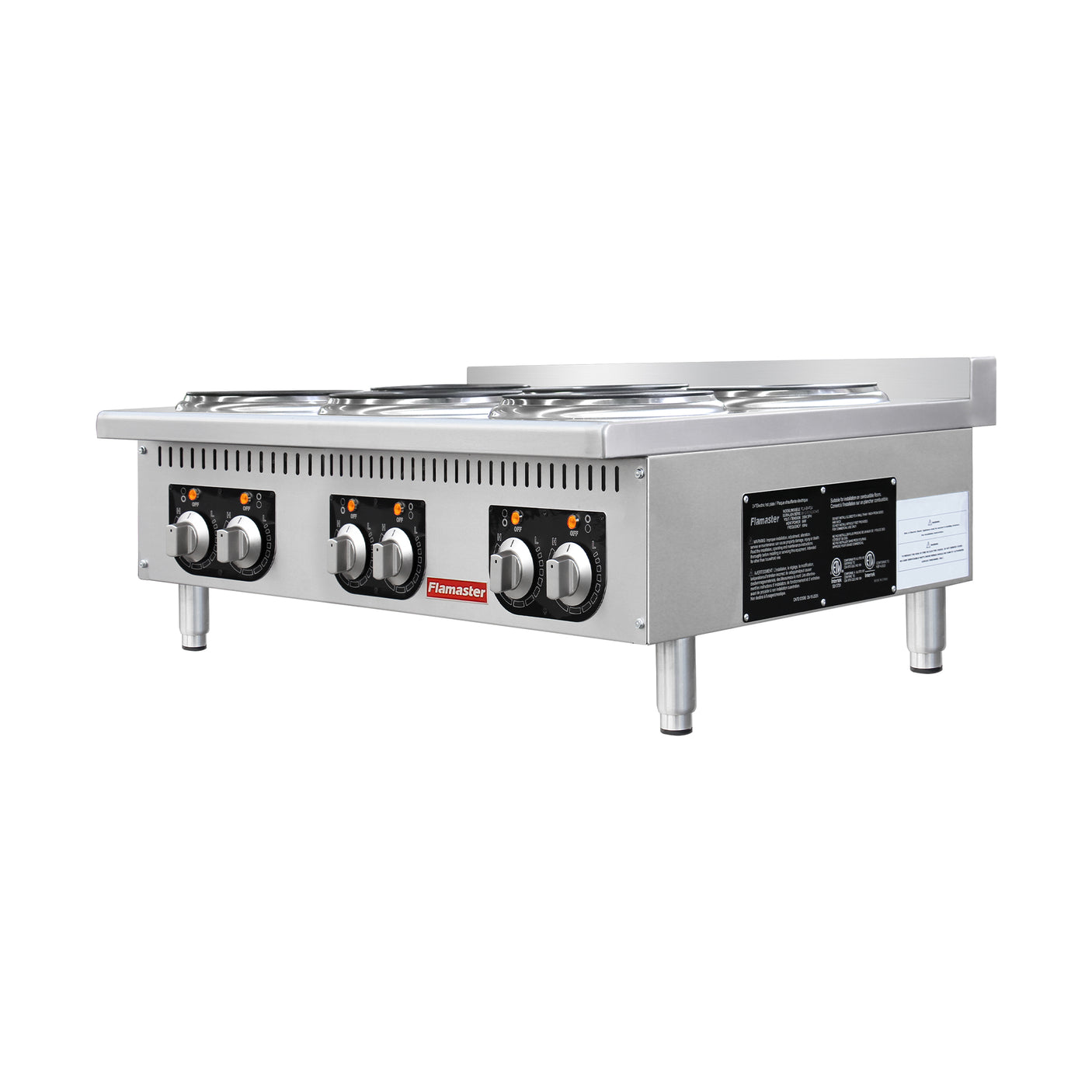 Flamaster FLM-EHP36 36" Commercial Electric Hot Plate - 6 Burners, 208V, 3 Phase