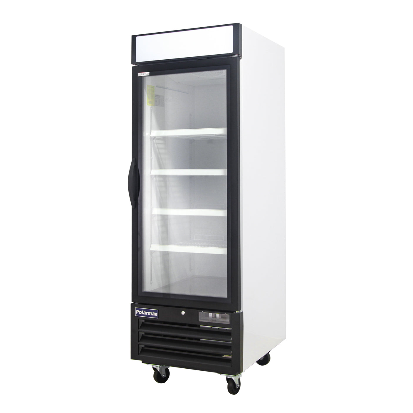 Polarman PLM-HGD23R 26 3/4" Black Refrigerated Single Swing Glass Door Merchandiser with LED Lighting, 23 cu.ft