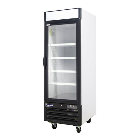 Polarman PLM-HGD23R 26 3/4" Black Refrigerated Single Swing Glass Door Merchandiser with LED Lighting, 23 cu.ft