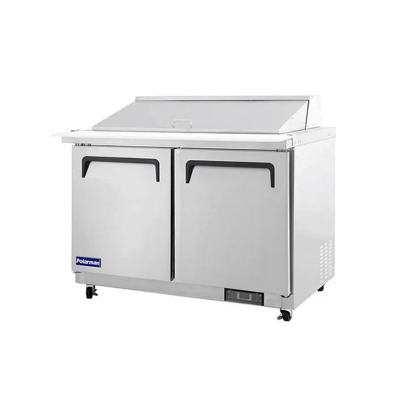 Polarman PLM-S48KS 48 1/4" Stainless Steel Mega Top Sandwich Prep Table with Two Solid Full Doors, (18) 1/6 Size Pans