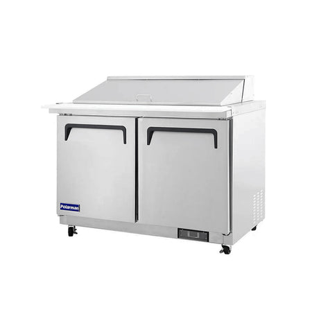 Polarman PLM-S48KS 48 1/4" Stainless Steel Mega Top Sandwich Prep Table with Two Solid Full Doors, (18) 1/6 Size Pans
