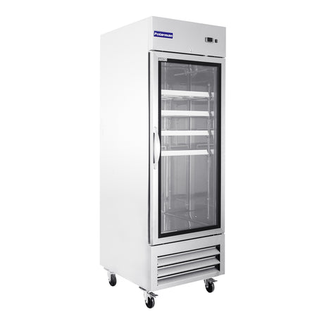 Polarman PLM-27RGS 26 3/4" Reach-In Refrigerator with Single Glass Door with LED Lighting, Bottom Mount, Stainless Steel, 23 cu. ft.