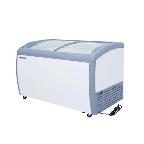 Polarman PLM-S360 49 5/8" Mobile Ice Cream Display Freezer, Curved Sliding Lid with 4 Baskets, 9 cu. ft.