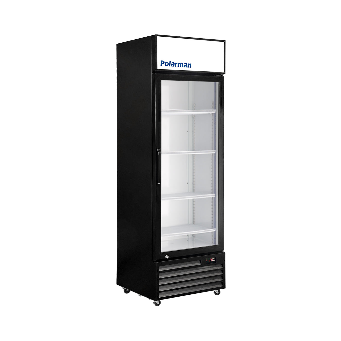Polarman PLM-SGD21R 21 1/5" Black Refrigerated Swing Glass Door Merchandiser with LED Lighting, 7.5 cu.ft（SS-P238WA）