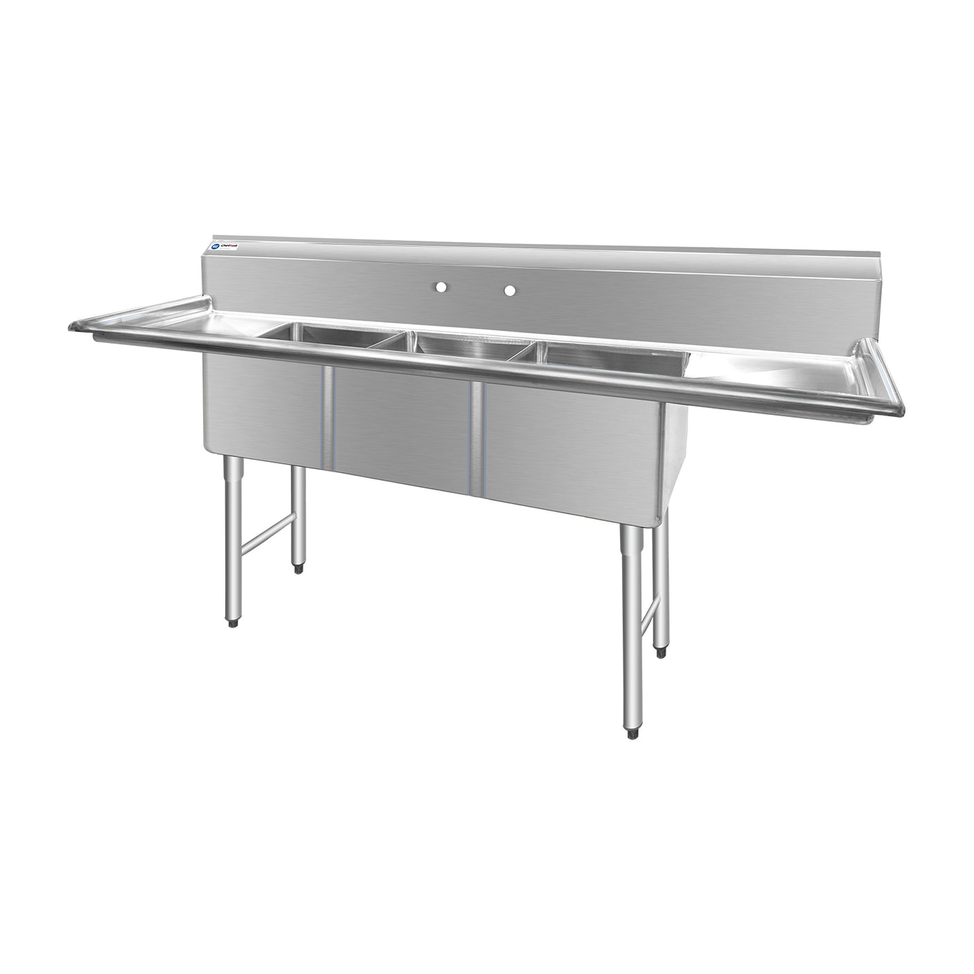 ChefAsst Stainless Steel Three Compartment Commercial Sink With Stainless Steel Legs