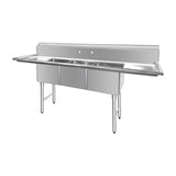 ChefAsst Stainless Steel Three Compartment Commercial Sink With Stainless Steel Legs
