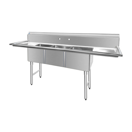 ChefAsst Stainless Steel Three Compartment Commercial Sink With Stainless Steel Legs