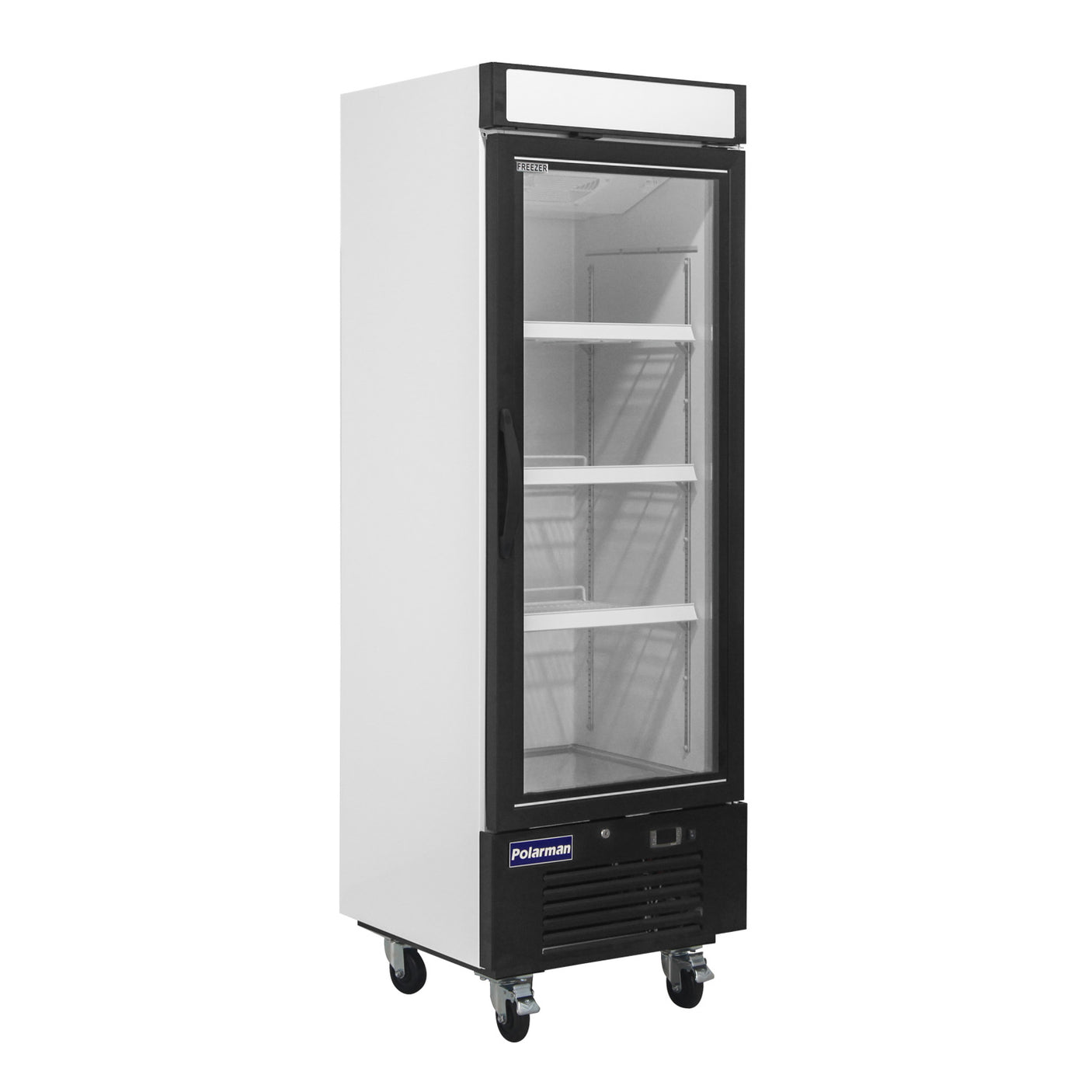 Polarman PLM-HGD16R 25" Black Refrigerated Single Swing Glass Door Merchandiser with LED Lighting, 16 cu.ft