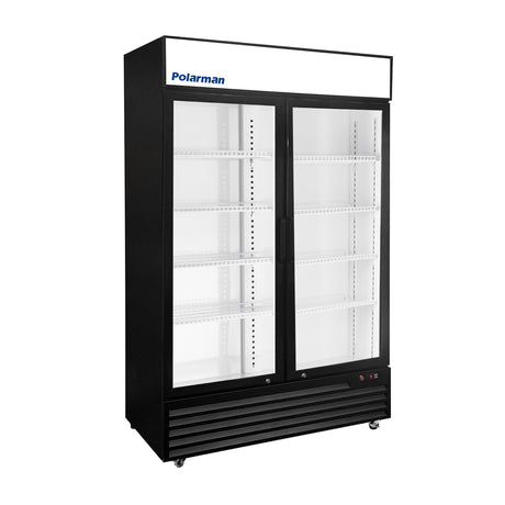 Polarman PLM-SGD52R 52 2/5" Black Refrigerated Double Swing Glass Door Merchandiser with LED Lighting, 43 cu.ft（SS-P1400WA-A）