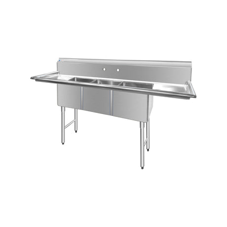 ChefAsst 54" CA-S3C101410-12LR-316 16-Gauge Stainless Steel Three Compartment Commercial Sink with Stainless Steel Legs, and Two 12" Drainboards - 10" x 14" x 10" Bowl