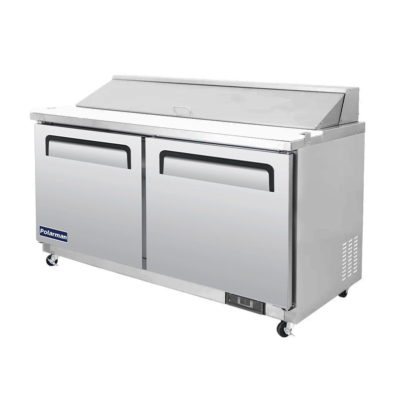 Polarman PLM-S60S 61 1/4" Stainless Steel Sandwich Prep Table with Two Solid Full Doors, (16) 1/6 Size Pans