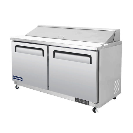 Polarman PLM-S60S 61 1/4" Stainless Steel Sandwich Prep Table with Two Solid Full Doors, (16) 1/6 Size Pans