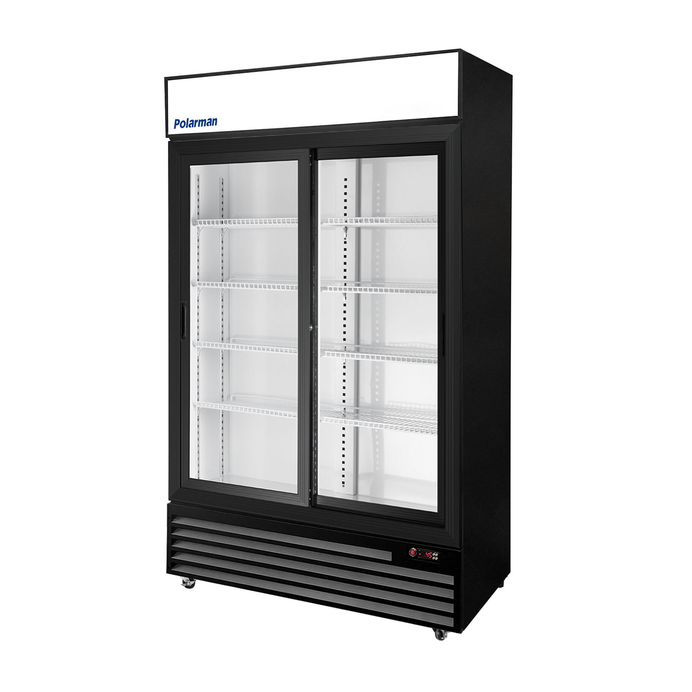 Polarman PLM-SGD44R-S 44 1/2" Black Refrigerated Double Sliding Glass Door Merchandiser with LED Lighting, 31 cu.ft（SS-P1000WB-B）