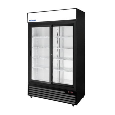 Polarman PLM-SGD44R-S 44 1/2" Black Refrigerated Double Sliding Glass Door Merchandiser with LED Lighting, 31 cu.ft（SS-P1000WB-B）