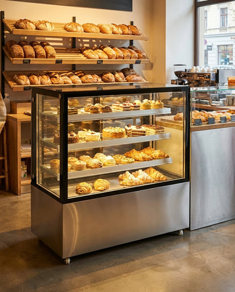 Polarman PLM-271S 36″ Square Glass Refrigerated Bakery Display Case with LED Lighting
