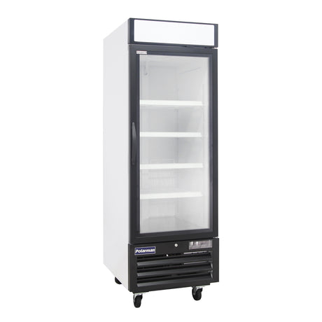 Polarman PLM-HGD23R 26 3/4" Black Refrigerated Single Swing Glass Door Merchandiser with LED Lighting, 23 cu.ft