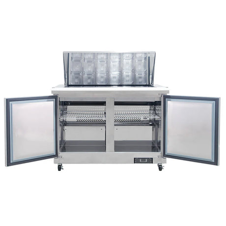 Polarman PLM-S48KS 48 1/4" Stainless Steel Mega Top Sandwich Prep Table with Two Solid Full Doors, (18) 1/6 Size Pans