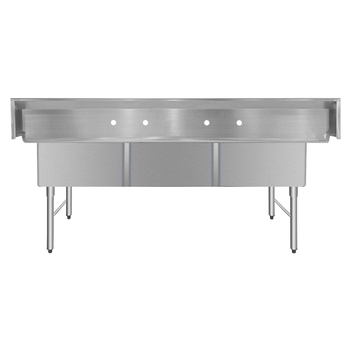ChefAsst 78" CA-S3C242412-316 16-Gauge Stainless Steel Three Compartment Commercial Sink with Stainless Steel Legs, and without Drainboards - 24" x 24" x 12" Bowls