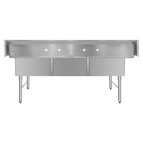 ChefAsst 78" CA-S3C242412-316 16-Gauge Stainless Steel Three Compartment Commercial Sink with Stainless Steel Legs, and without Drainboards - 24" x 24" x 12" Bowls