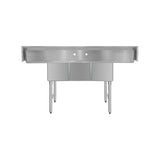 ChefAsst 54" CA-S3C101410-12LR-316 16-Gauge Stainless Steel Three Compartment Commercial Sink with Stainless Steel Legs, and Two 12" Drainboards - 10" x 14" x 10" Bowl