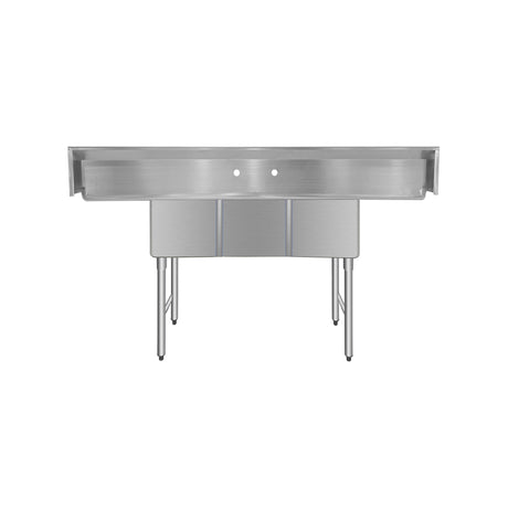 ChefAsst 54" CA-S3C101410-12LR-316 16-Gauge Stainless Steel Three Compartment Commercial Sink with Stainless Steel Legs, and Two 12" Drainboards - 10" x 14" x 10" Bowl