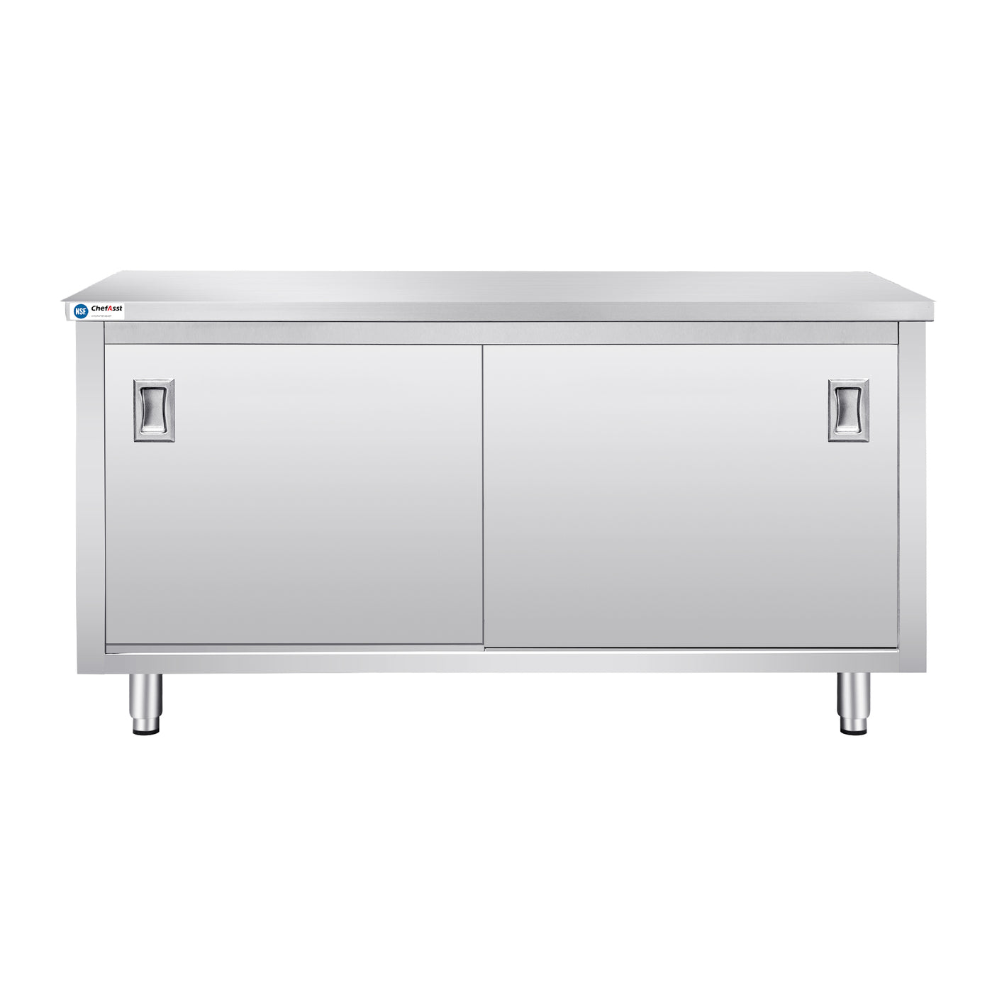 ChefAsst 30" x 72" CA-C-3072-316 16-Gauge Type 304 Stainless Steel Enclosed Base Table with Sliding Doors and Adjustable Midshelf