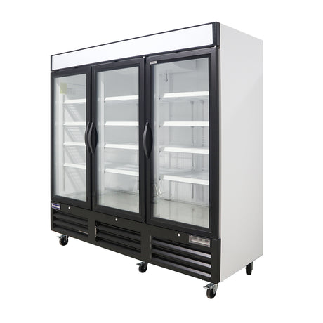 Polarman PLM-HGD72R 81" Black Refrigerated Triple Swing Glass Door Merchandiser with LED Lighting, 72 cu.ft
