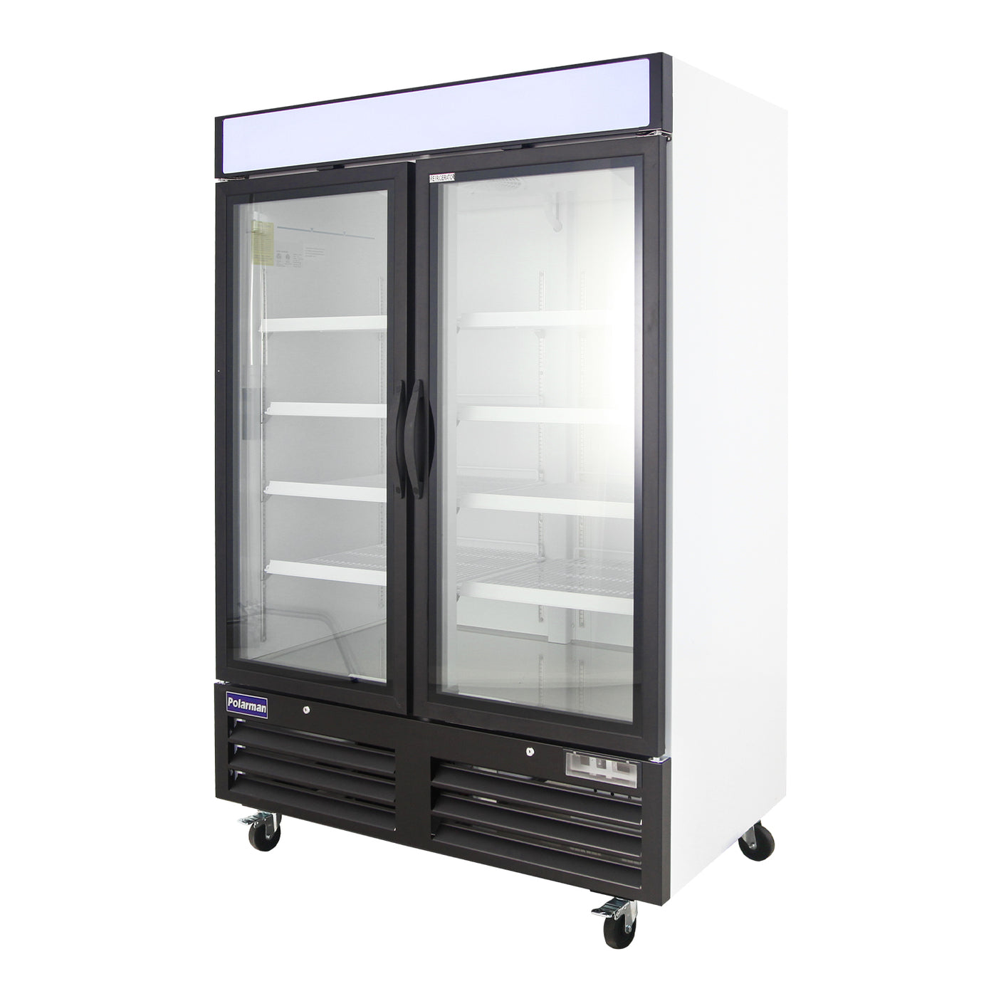 Polarman PLM-HGD48R 53 15/16" Black Refrigerated Double Swing Glass Door Merchandiser with LED Lighting, 48 cu.ft