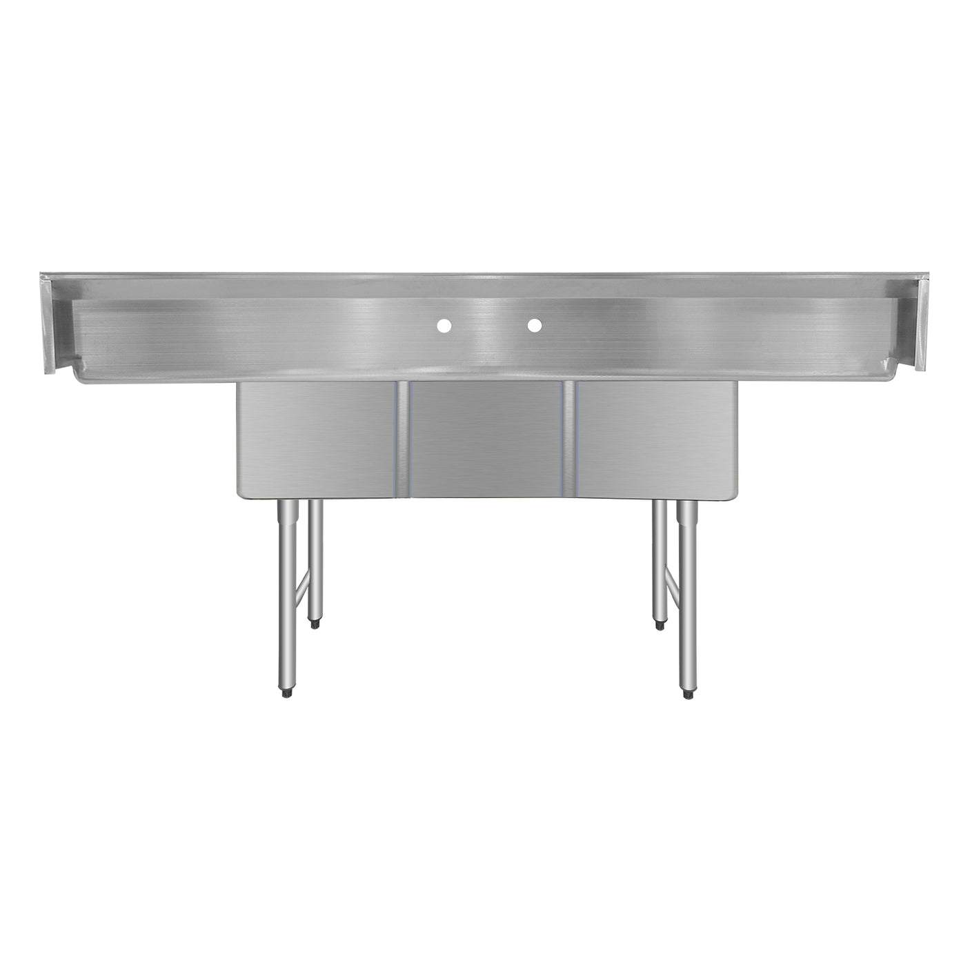 ChefAsst 91" CA-S3C181812-18LR-316 16-Gauge Stainless Steel Three Compartment Commercial Sink with Stainless Steel Legs, Cross Bracing, and Two 18" Drainboards - 18" x 18" x 12" Bowl