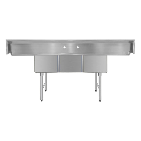 ChefAsst 91" CA-S3C181812-18LR-316 16-Gauge Stainless Steel Three Compartment Commercial Sink with Stainless Steel Legs, Cross Bracing, and Two 18" Drainboards - 18" x 18" x 12" Bowl