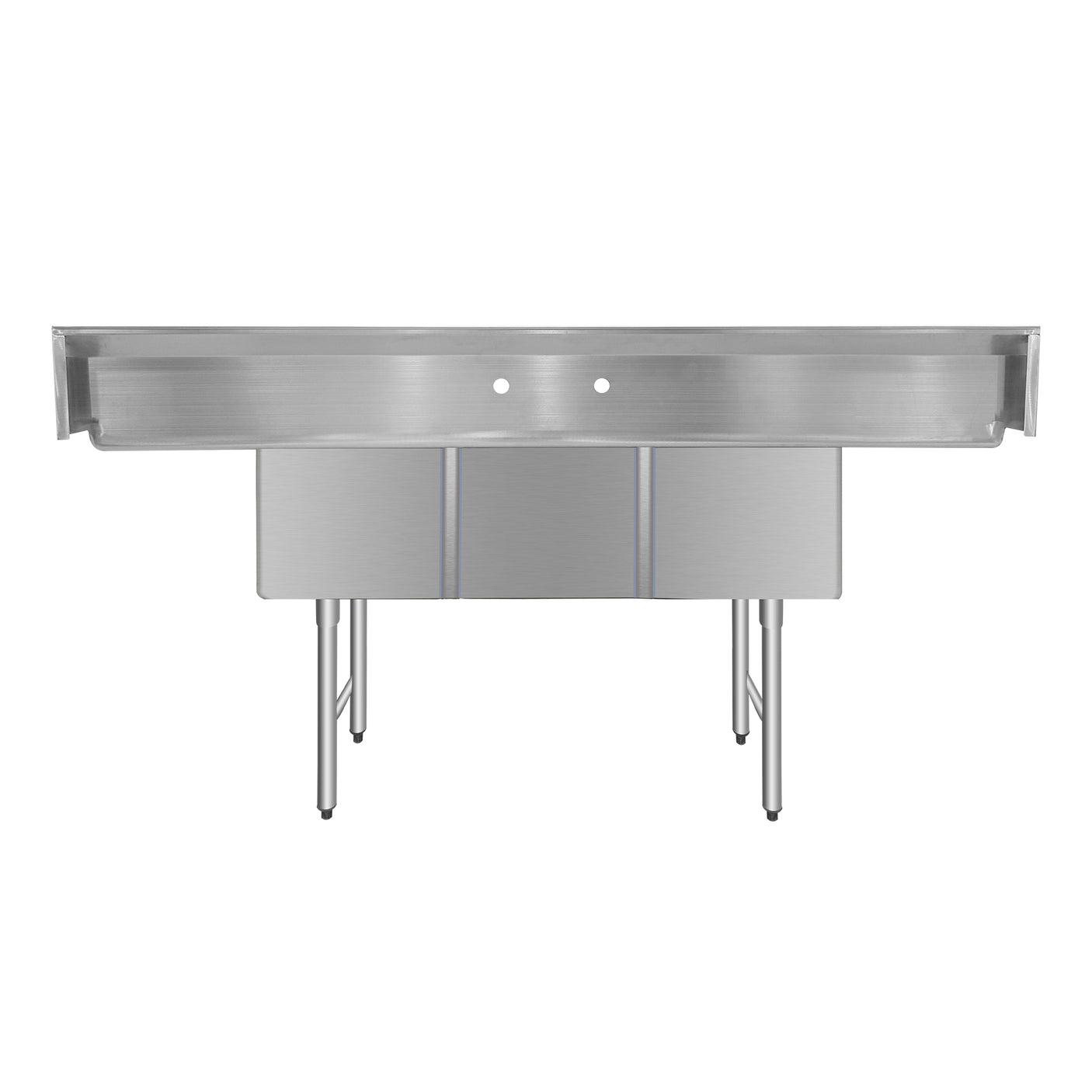 ChefAsst 91" CA-S3C181814-18LR-316 16-Gauge Stainless Steel Three Compartment Commercial Sink with Stainless Steel Legs, Cross Bracing, and Two 18" Drainboards - 18" x 18" x 14" Bowl