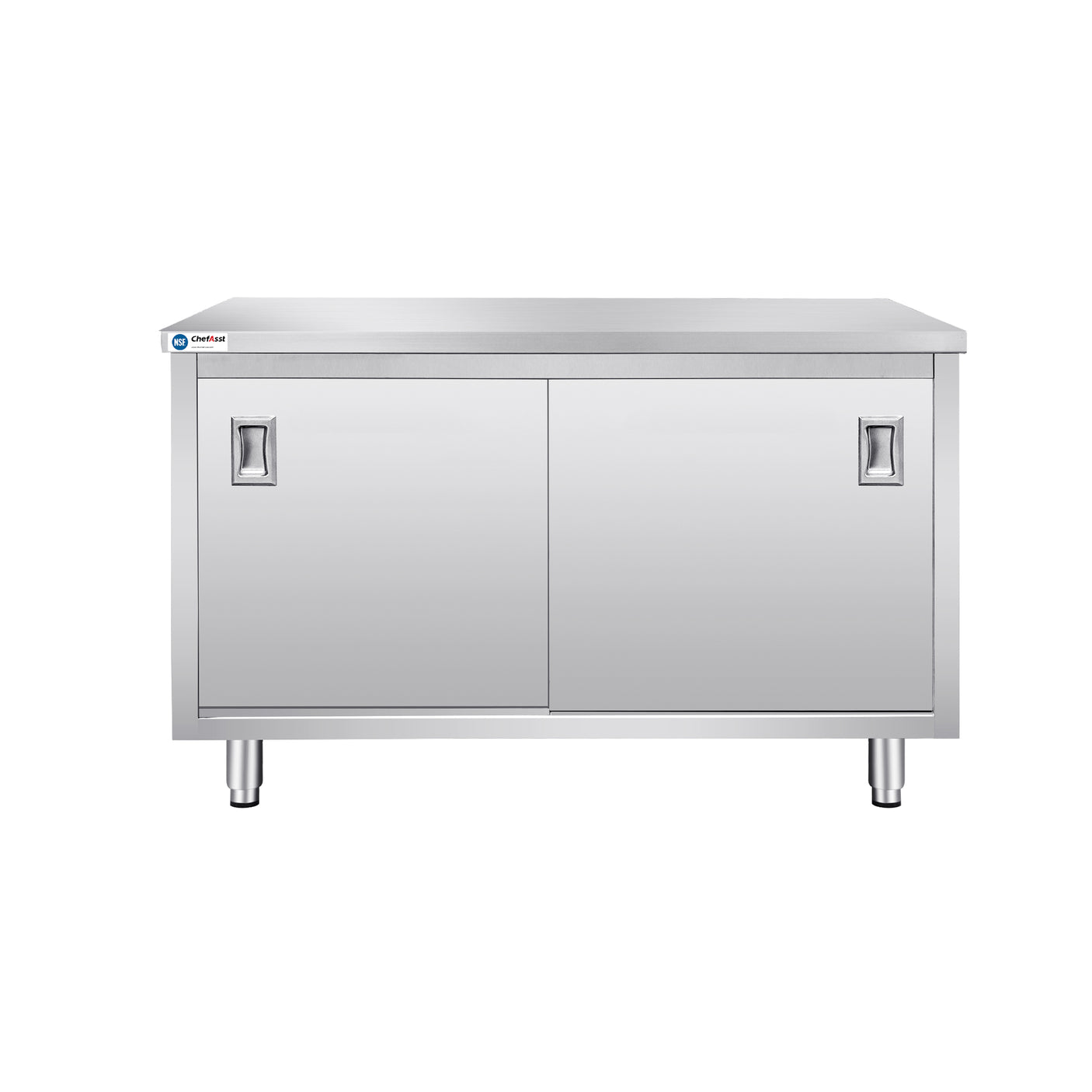 ChefAsst 30" x 48" CA-C-3048-316 16-Gauge Type 304 Stainless Steel Enclosed Base Table with Sliding Doors and Adjustable Midshelf