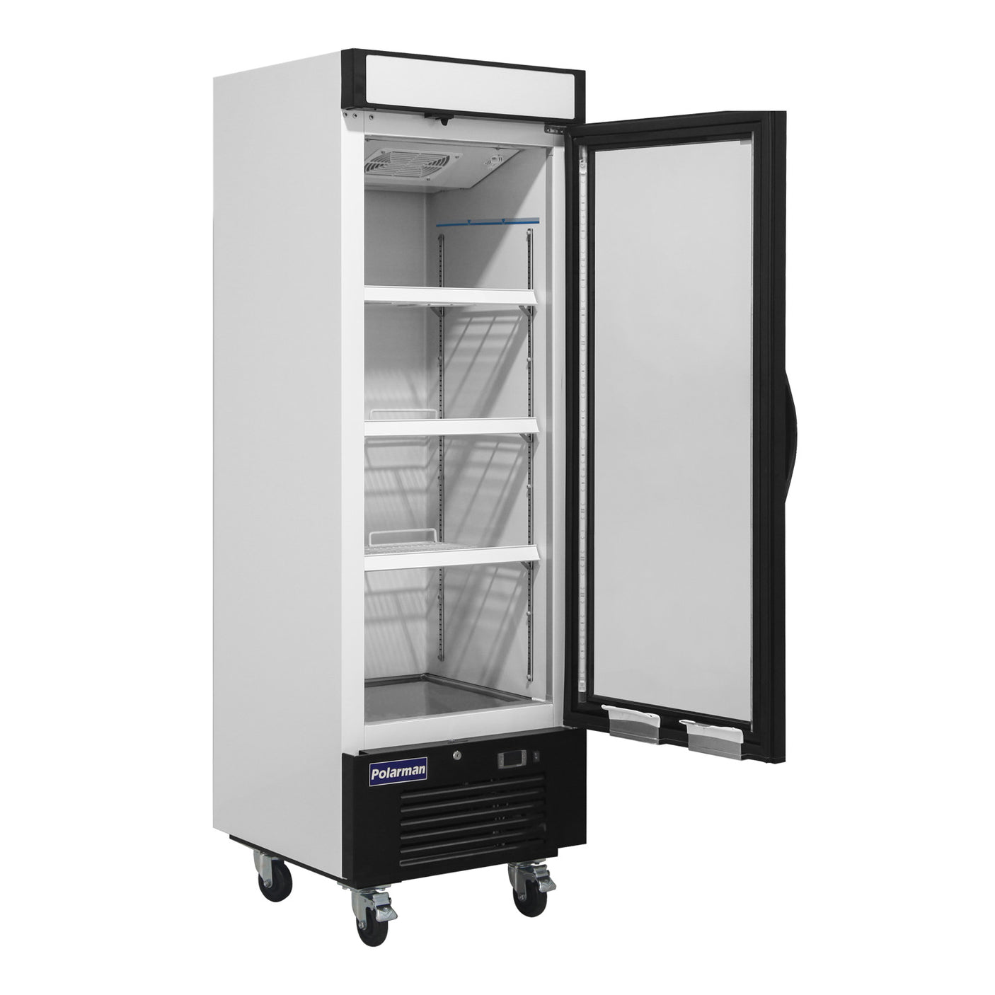Polarman PLM-HGD16R 25" Black Refrigerated Single Swing Glass Door Merchandiser with LED Lighting, 16 cu.ft