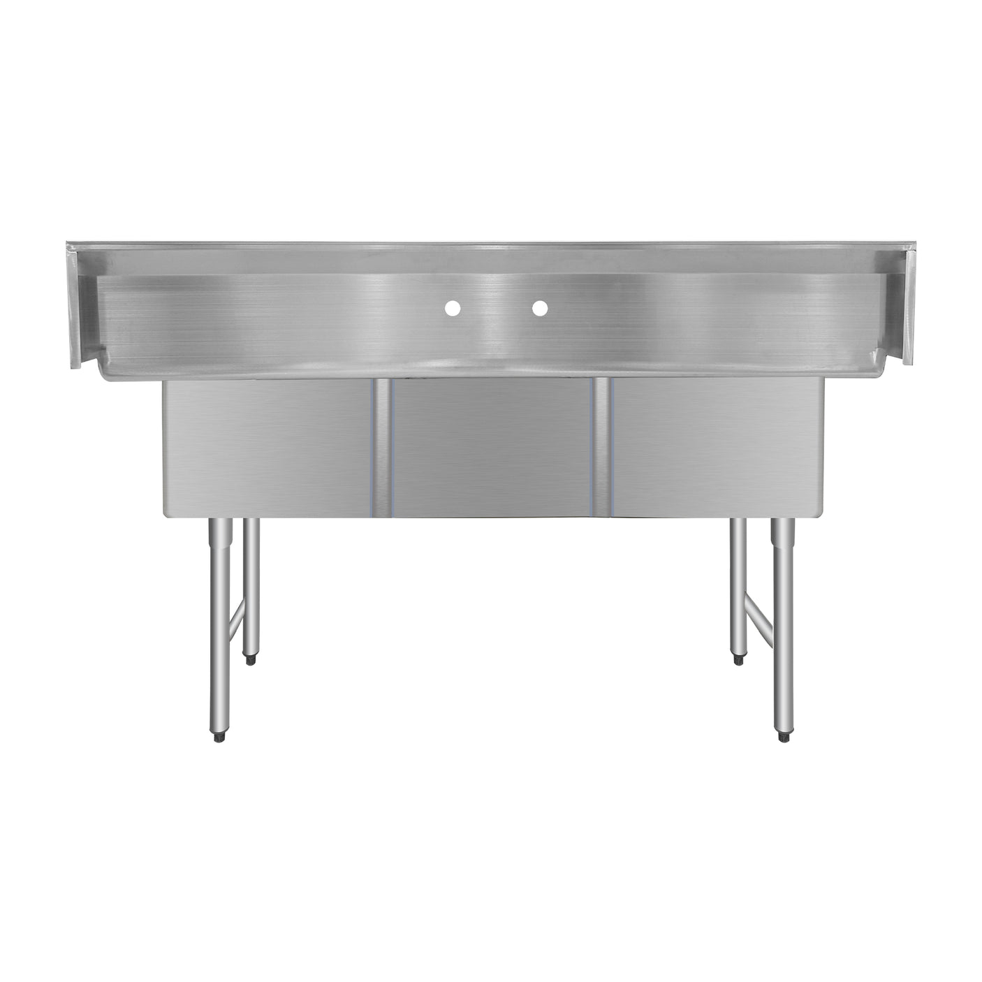 ChefAsst 61" CA-S3C181812-316 16-Gauge Stainless Steel Three Compartment Commercial Sink with Stainless Steel Legs, Cross Bracing, and without Drainboards - 18" x 18" x 12" Bowls
