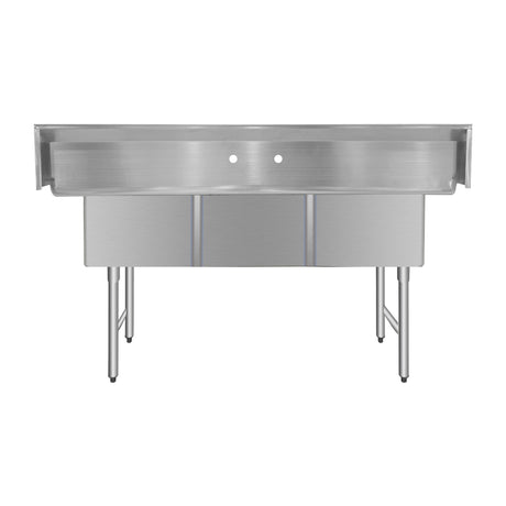 ChefAsst 61" CA-S3C181812-316 16-Gauge Stainless Steel Three Compartment Commercial Sink with Stainless Steel Legs, Cross Bracing, and without Drainboards - 18" x 18" x 12" Bowls