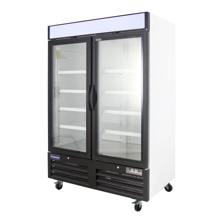 Polarman PLM-HGD48F 53 15/16" Black Double Swing Glass Door Merchandiser Freezer with LED Lighting, 48 cu.ft