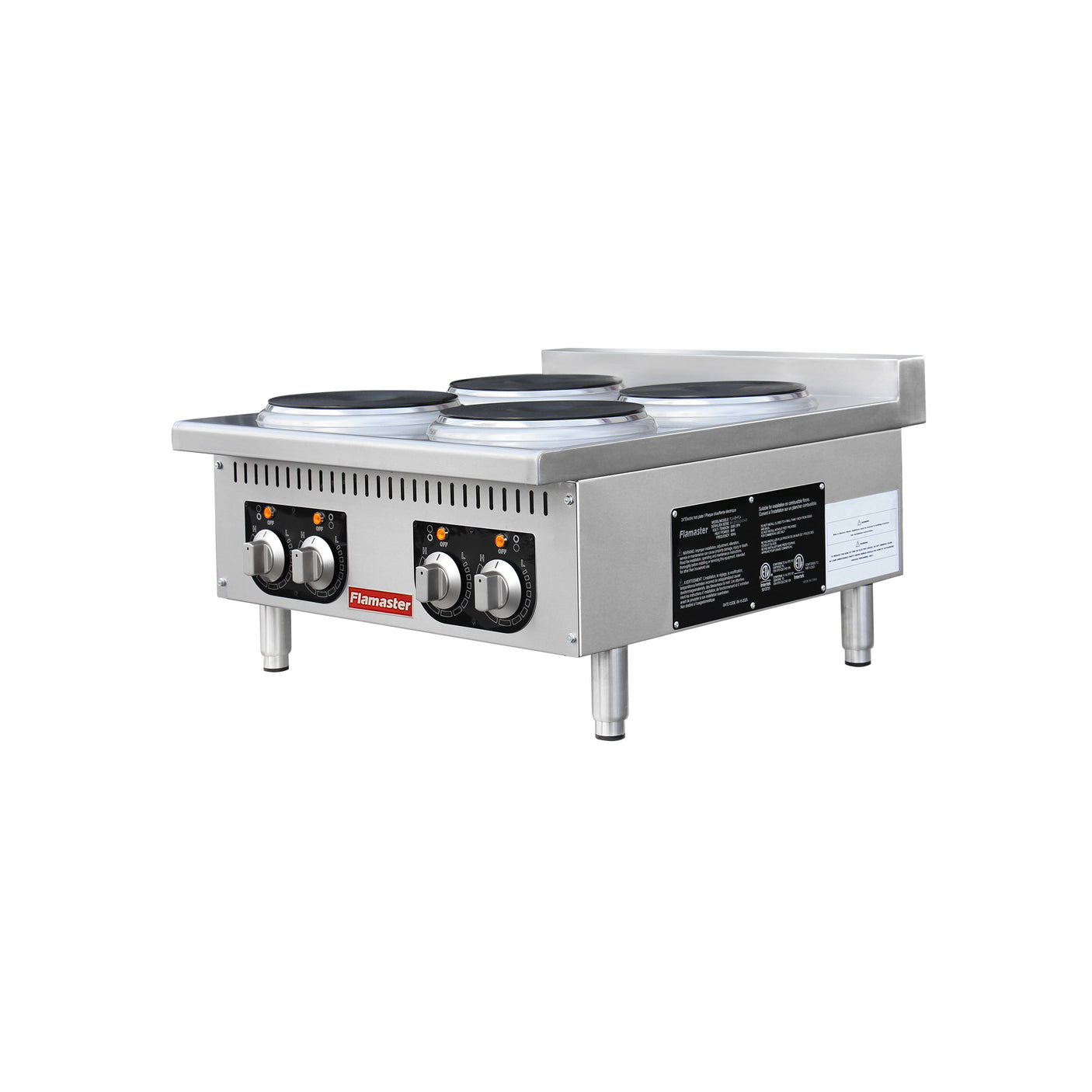 Flamaster FLM-EHP24 24" Commercial Electric Hot Plate - 4 Burners, 208V, 3 Phase
