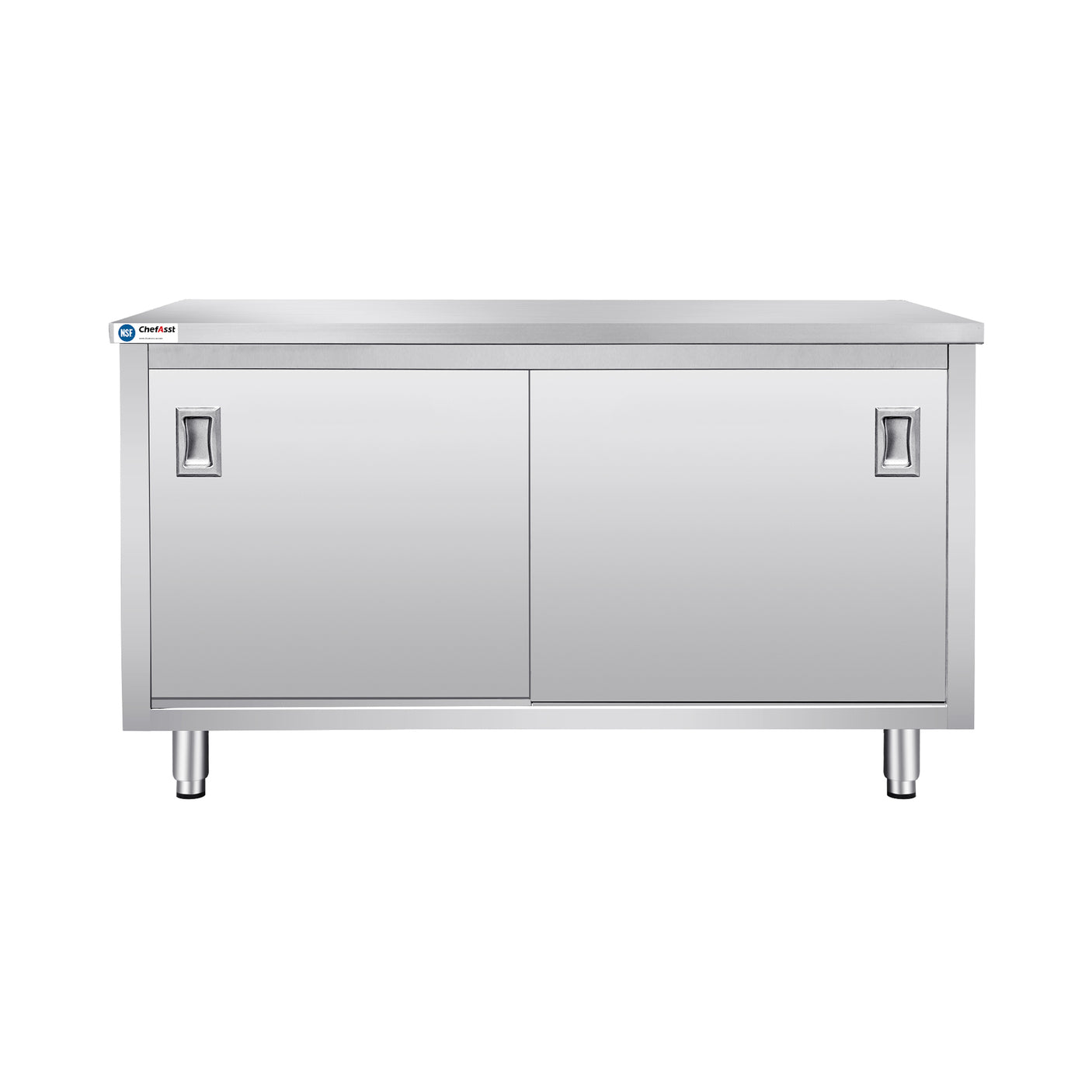 ChefAsst 30" x 60" CA-C-3060-316 16-Gauge Type 304 Stainless Steel Enclosed Base Table with Sliding Doors and Adjustable Midshelf