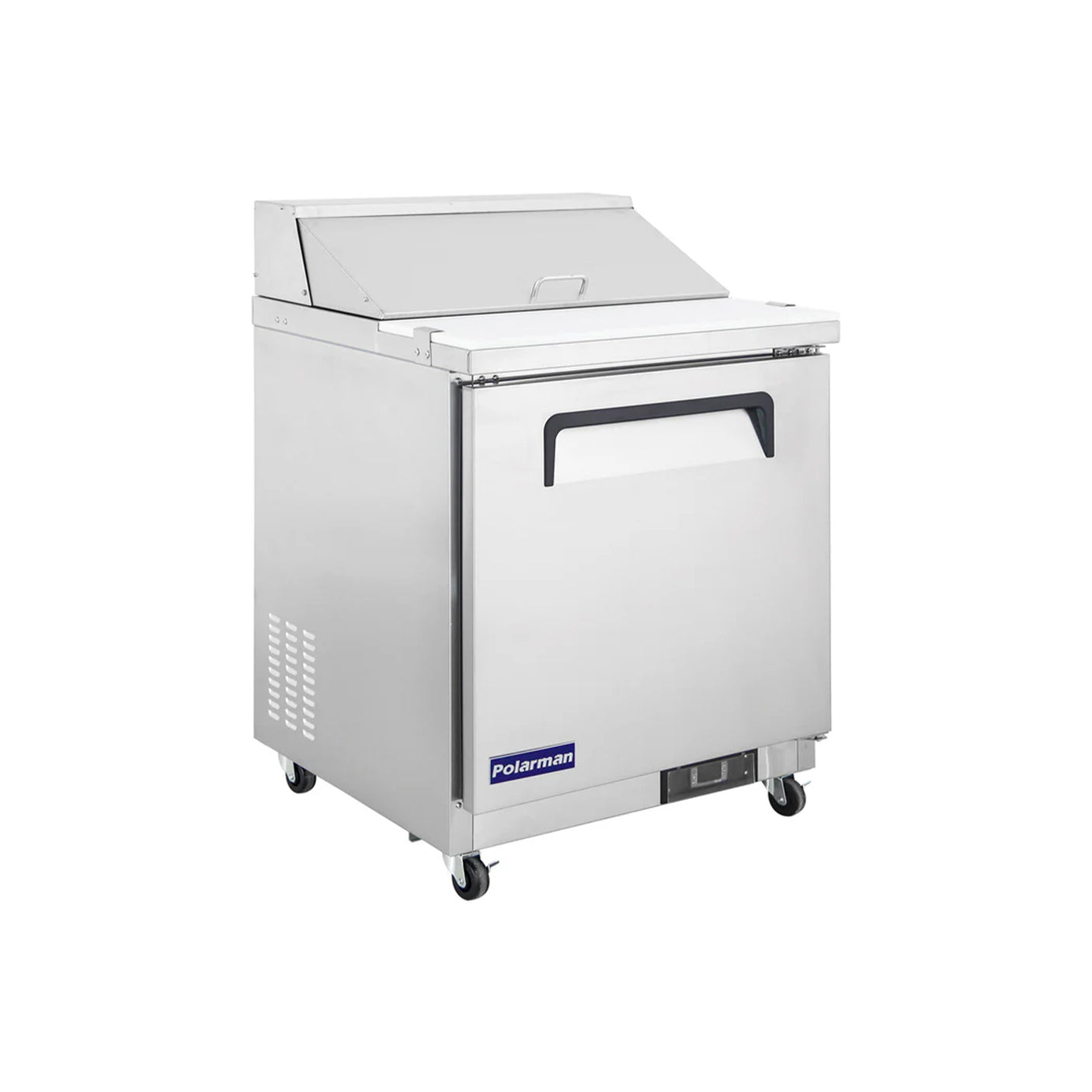 Polarman PLM-S29S 28 15/16" Stainless Steel Sandwich Prep Table with One Solid Full Door, (8) 1/6 Size Pans