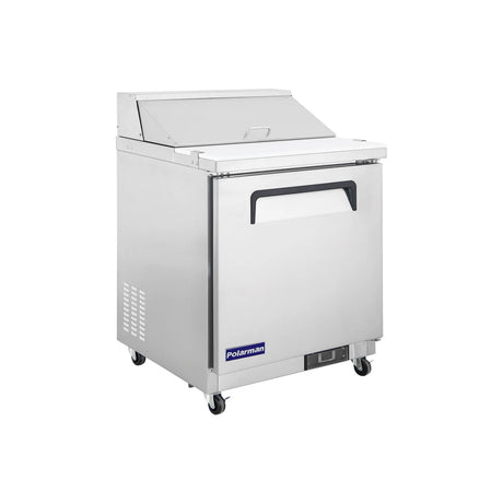Polarman PLM-S29S 28 15/16" Stainless Steel Sandwich Prep Table with One Solid Full Door, (8) 1/6 Size Pans