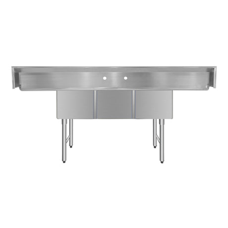 ChefAsst 91" CA-S3C182414-18LR-316 16-Gauge Stainless Steel Three Compartment Commercial Sink with Stainless Steel Legs, Cross Bracing, and Two 18" Drainboards - 18" x 24" x 14" Bowl