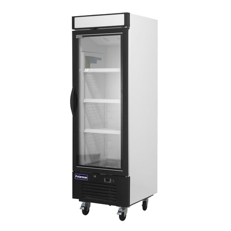 Polarman PLM-HGD16R 25" Black Refrigerated Single Swing Glass Door Merchandiser with LED Lighting, 16 cu.ft